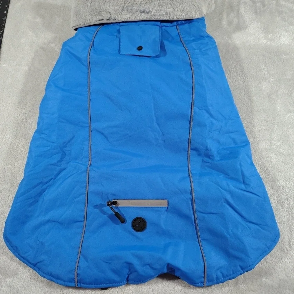 Dog Jacket Large 3XL Blue Hiking Outdoor Winter Adjustable Warm Walks Collared